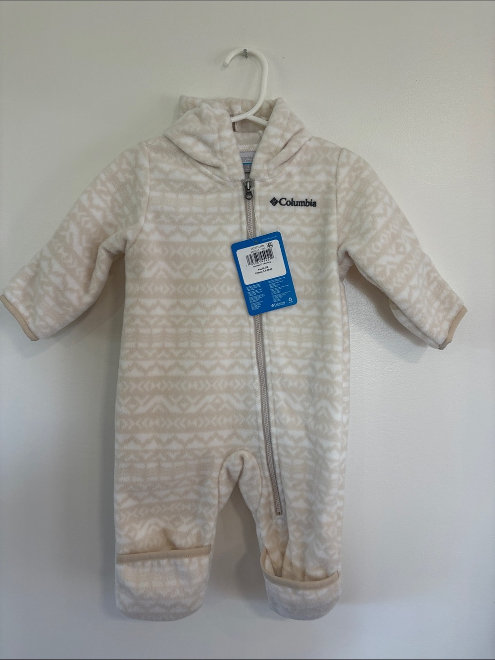 Columbia Cream Patterned Hooded Fleece One-Piece bunting suit